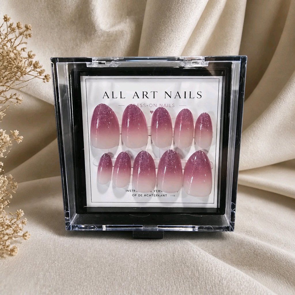 Berry Stardust paarse ombré press-on nagels met glitter