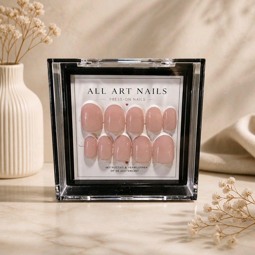 Blush French roze press-on nagels met witte French tips