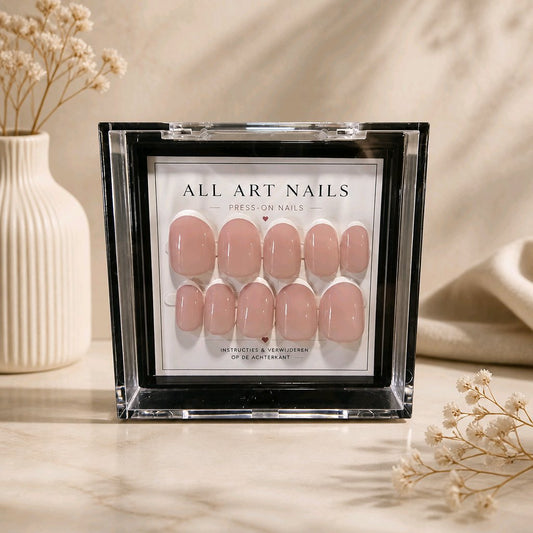 Blush French roze press-on nagels met witte French tips