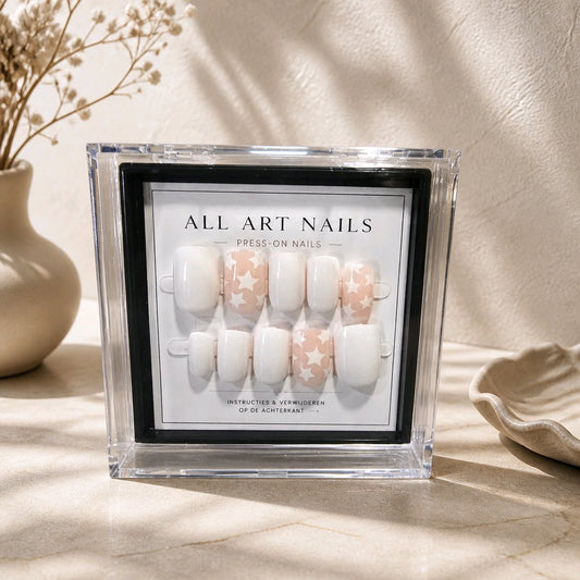 Starry Blush witte en roze press-on nagels met sterren